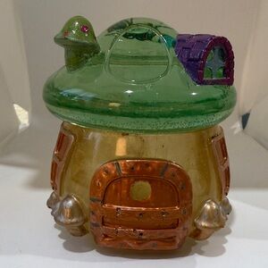 Charming Green and Gold Glass Cottage Jar